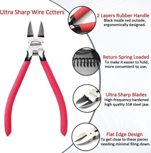 Wire Cutters 10 Pack, 6" Dykes Cutteres, HOUSERAN Wire Snips with Non-slip Red Handle, Side Cutter, With Spring Loaded, Flush-Cutter for Artificial Flowers, Crafts, Zip Tie - color: Red