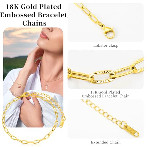 Wurosi 12PCS 18K Gold Plated Embossed Bracelet Chains 6.3Inch Gold Charm Bracelet Chains for Women DIY Jewelry Making - color: Bracelets 12 PCS Gold