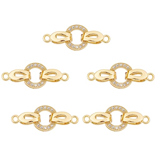 CHGCRAFT 5 Set 25.5mm Real 18K Golde Plated Brass Micro Pave Cubic Zirconia Fold Over Clasps Oval Shaped Long-Lasting Golden Plated Clasps for Earrings Bracelet Jewelry Making Pendant Connector