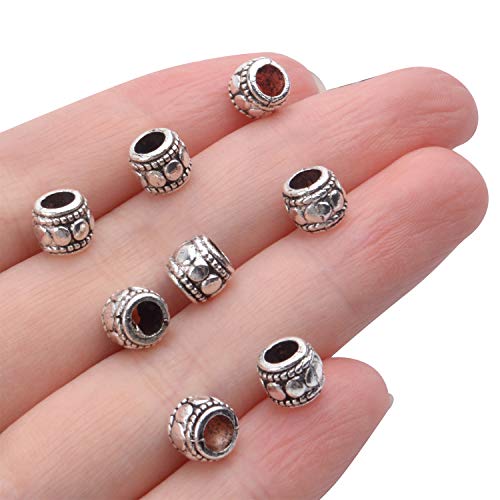 BronaGrand 100pcs Tibetan Silver Spacer Beads Large Hole Beads Charms Hollow Tube Bead for DIY Necklace Bracelets - color: Silver