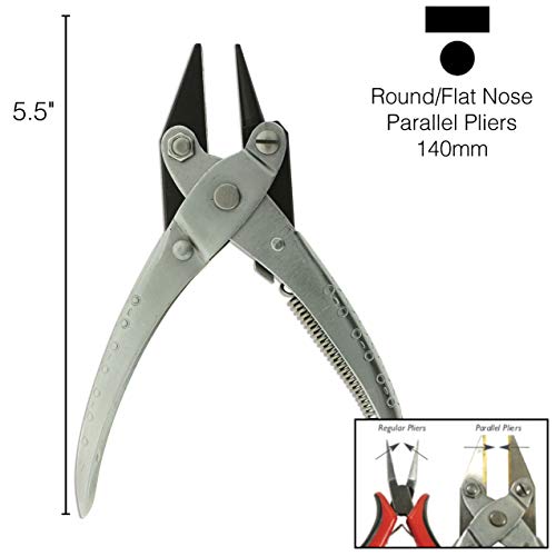 The Beadsmith Round/Flat Nose Parallel Pliers, 5.5 inches (140mm) Steel Tool for Jewelry Making, with Spring - style: Round Nose/Flat Nose - 140mm
