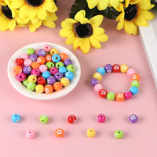 100pcs Billiard Beads with 5.5 Yard Elastic Rope,Acrylic Sports Beads DIY Spacer Bead for Necklace Bracelet Keychains Handmade Jewelry Making Accessories Craft Supplies,12mm (Billiard) - color: Billiard