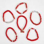 6PCS Valentine’s Day Clay Heishi Bracelet Set for Women- Red Pink Heart Love KISS XOXO Beaded Stretch Bracelets - Handmade Polymer Clay Crystal Glass Stackable Jewelry Gift for Galentine's Anniversary - color: LOVE-03