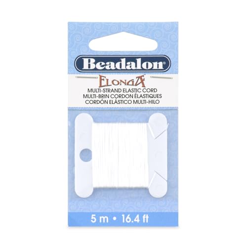 Beadalon Elonga Elastic String for Bracelets 0.3mm 5m White Jewelry Making Cord Strong Stretch Recovery Secure Knots Fits Small Beads Multi Fiber Durable for DIY Jewelry Making Beginners - style: White, 0.3 mm, 5 m