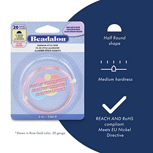 Beadalon German Style Wrapping Wire, Half Round, Tarnish Resistant Brass, 22 Gauge, 5 m / 16.4 ft - color: Gold, size: 22 gauge/.025 In-5 m/16.4 ft