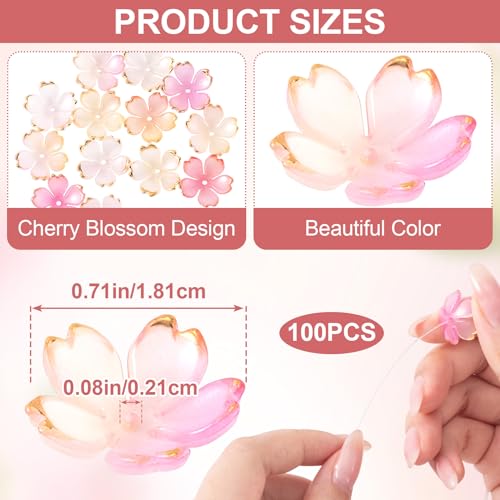100Pcs Pink Gradient Cherry Blossom Beads, 5-Petal Acrylic Flower Beads, Gold-Plated Mini Spacer Beads Charms Halloween Christmas for Bracelets Jewelry Making - color: Pink, D Styles