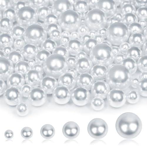 2000PCS Pearls for Crafting, White No Hole Beads for Centerpieces Vases, Assorted Sizes Bulk Fake Pearls Beads for Vase Filler, Candles Centerpiece, DIY Crafts, Jewelry Making (4/6/8/10/14/20mm) - color: White