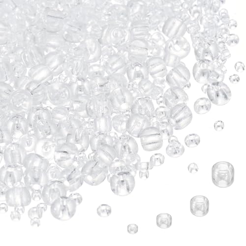 MECCANIXITY 15/0 11/0 8/0 6/0 Glass Seed Beads 1.5mm/2mm/3mm/4mm Loose Seed Beads for Jewelry Earring Bracelet Craft Making, 5888PCS, Clear White - color: Clear White