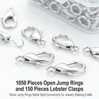 1050 Pieces Open Jump Rings and 150 Pieces Lobster Clasps, Silver Jump Rings Metal Split Connectors for Jewelry Making Crafts (Silver) - color: Silver