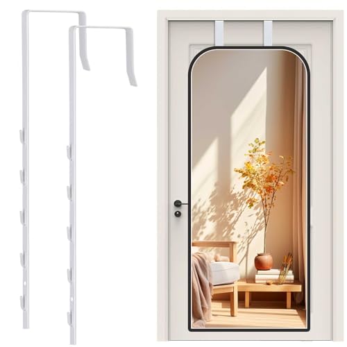 Over-The-Door Mirror Hanger, Adjustable Door Mirrors Hanger Set with Protective Lining, 2 Pcs Door Brackets Perfect Height and Fit (Mirror Not Included)-White - color: White
