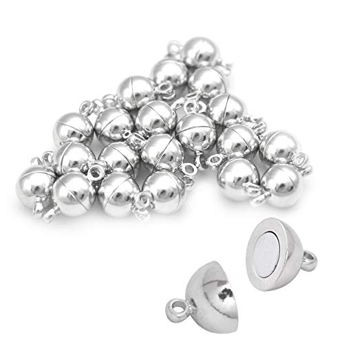 20 Pack Dia.8mm Magnetic Clasps Round Balls Leather Bracelet Necklace Paracord Fashion Jewelry DIY Leathercraft Accessories #FLQ083-6S Copper Silver-Plated - color: Dia.8mm