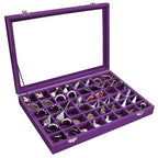 Siveit Velvet Jewelry Tray 48 Grid Jewelry Display Tray Organizer Box with Transparent Lid Rings Earrings Necklaces Pendants Display Box Suitable for Women and Girls (Purple) - color: Purple