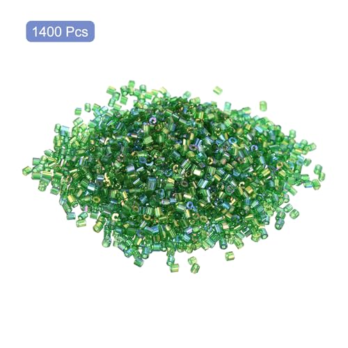 uxcell 1400Pcs Glass Bugle Beads, 1.5x1.5mm Tube Mini Loose Glass Seed Spacer Bead for DIY Earrings Necklaces Bracelets Jewelry Making (Dark Green) - color: Dark Green, size: 1.5x1.5mm