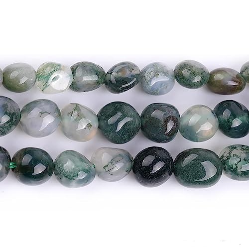 HAAMIIQII Natural Green Moss Agate Pebble Stone 5-8mm Small Irregular Freeform Tumbled Loose Gemstone Beads for Jewelry Making Strand 15 Inch (45-50pcs) - color: Moss Agate