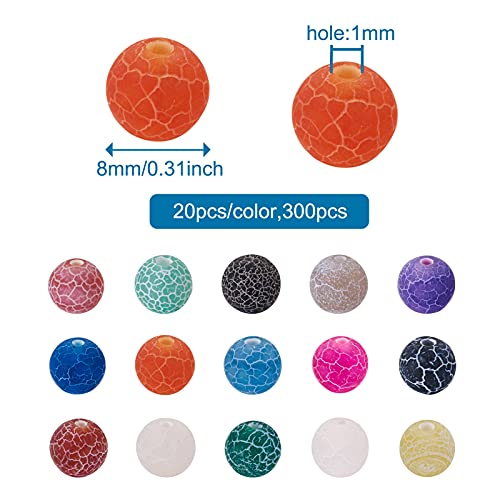 Craftdady 300pcs Natural Round Crackle Agate Beads 8mm Frosted Weathered Agate Gemstone Loose Beads for Bracelets Necklaces Earrings Jewelry Crafts Making, 15 Colors - color: 15 Colors Crackle Agate