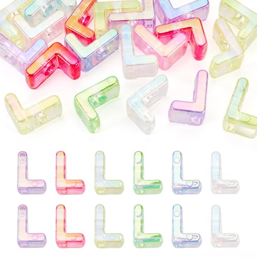 FASHEWELRY 20Pcs Large Hole Acrylic Beads Letter L Iridescent Big Plastic Letter Blocks European Beads Clear 3D Letters Initial Alphabet Bead for Keychains Necklace DIY Arts Craft - color: Random Clear, size: L