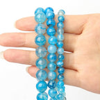 45pcs Smooth Natural Blue Agate Beads，8mm Dragon Vein Gemstone Round Loose Stone Beads for Jewelry Making DIY Bracelet Necklace Earrings - color: blue dragon vein, size: 8mm