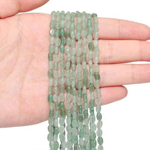 70pcs Natural Green Aventurine Stone Beads，4x6mm Egg Shape Loose Gemstone Beads for Jewelry Making Design Earring Necklace - color: green aventurine