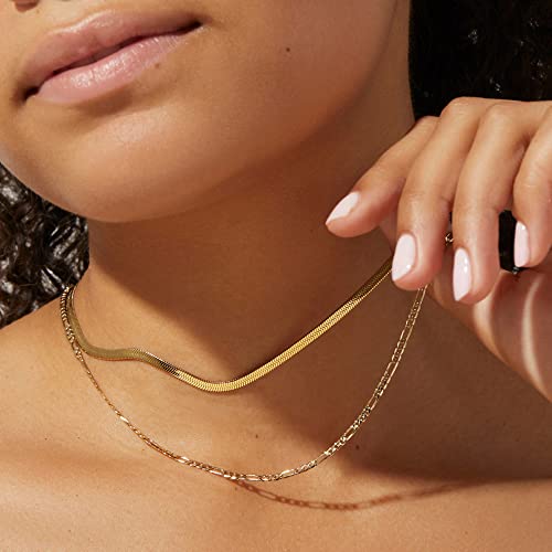 Freekiss Women's Layered Necklace Set - 3 Piece Dainty Gold Jewelry for Everyday Stacking | 14K Gold Plated Snake Chain, Rope Chain, Cuban Chain | Adjustable Length 14-18.5 Inch | Gift Ready - color: Gold, style: Beads+Cuban+Figaro
