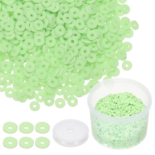 PATIKIL Clay Beads, 3000 Pcs Light Green Heishi Beads 6mm Flat Polymer Clay Beads Friendship Bracelet DIY Kit with Elastic Cord for Jewelry Necklace Making - color: Light Green