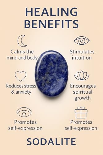 Sodalite Worry Stone – Natural Thumb Palm Stone for Mental Clarity, Focus & Emotional Balance – Pocket Crystal for Meditation & Calm - color: Sodalite