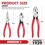 ARROW 3PCS Pliers Set, 8" Needle Nose Pliers, 7" Diagonal Plier, 8" Linesman with Non-slip Handle, Premium Carbon Steel, High Leverage Design - style: 8" Needle Nose/7" Diagonal/8" Linesman