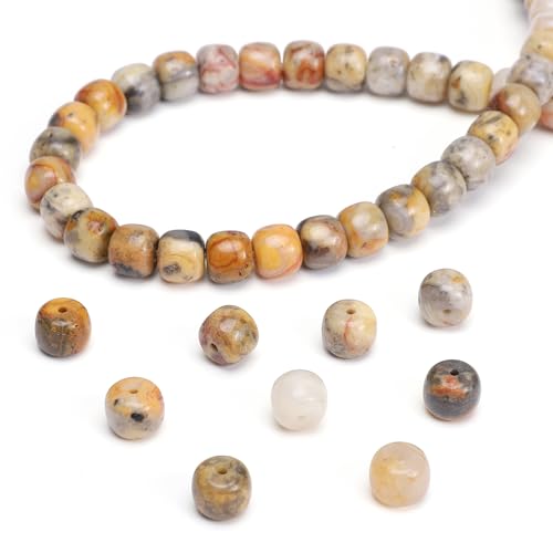 BEADIA Natural Crazy Agate Flat Cut Round Drum Stone 8mmx7mm Loose Semi Gemstone Beads for Jewelry Making 38cm - color: Crazy Agate