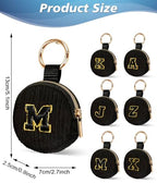 Mini Travel Ring Holder Keychain, Portable Corduroy Jewelry Ring Holder Pouch with Letter, Small Earrings Case for Gym Sports Bag Purse Coins (K, Black) - style: K