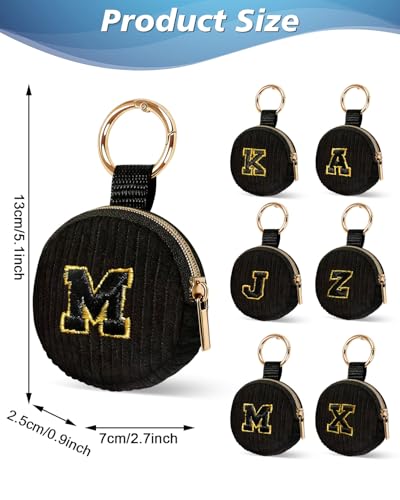 Mini Travel Ring Holder Keychain, Portable Corduroy Jewelry Ring Holder Pouch with Letter, Small Earrings Case for Gym Sports Bag Purse Coins (J, Black) - style: J