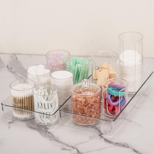 6Pcs Clear Plastic Drawer Organizers Tray 12" x 6.2" Storage Bins with 25Pcs Non-Slip Pads for Makeup, Jewelries, Kitchen Utensils, Bathroom and Office - size: 12"x6"