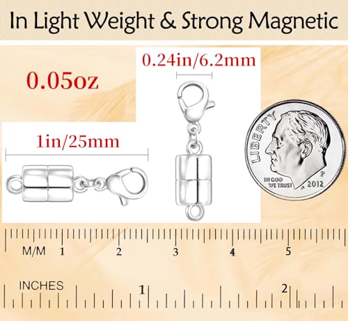 Magnetic Necklace Clasp with Lobster Clasp 18K Gold and Silver Magnetic Jewelry Clasps for Necklaces Extender Bracelet Clasps and Closures - color: 12Pcs Silver