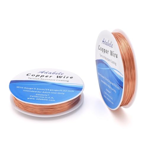 Adabele 295 Feet Premium Tarnish Resistant Round Bare Raw Jewelry Copper Wire Beading Wire Spool Bulk (0.5mm/24 Gauge) for DIY Craft Jewelry Making BF287-5 - color: Copper, size: 0.5mm (24 gauge) wire - 2 Rolls