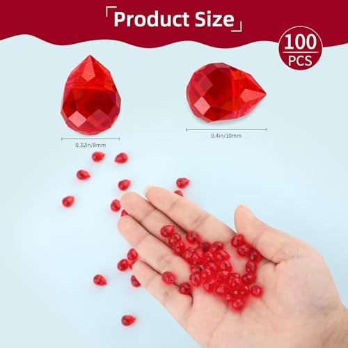 100pcs Ruby Red Faceted Crystal Glass Beads 8x10mm, Shiny Teardrop Glass Beads for Jewelry Making, Crystal Beads for Bracelet Necklace Earring DIY Craft - color: Ruby Red