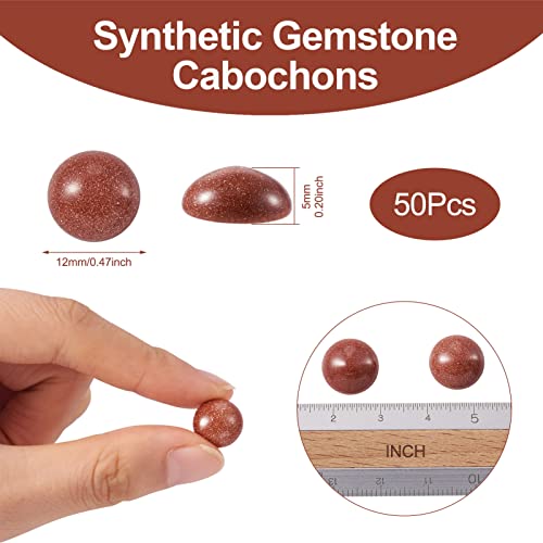 Crafans 50Pcs 12mm Round Gemstone Cabochons, Half Round Synthetic Goldstone Cabochons Dome Gemstone Beads No Hole Healing Power Stone Flat Back Chakra Crystal Beads for Jewelry Making - color: Goldstone, size: 12mm