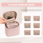 Teamoy Mini Jewelry Organizer with 6 Small Jewelry Bags, Travel Jewelry Storage Box for Necklaces, Rings, Earrings, Bracelets, Quilted Pink - color: Pink