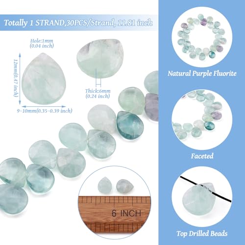 Craftdady 27pcs Faceted Teardrop Natural Fluorite Beads Top Drilled Energy Healing Crystal Gemstone Loose Beads Polished Chakra Stone Loose Beads 12x9-10mm for DIY Jewelry Crafts - color: Fluorite, 12x9-10mm