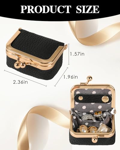 COOLYOUTH Leather Mini Jewelry Box Travel Jewelry Case Portable Small Coin Purse with Kiss Lock (Black) - color: Small-Black