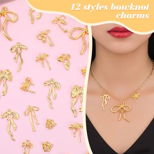 60 Pcs Mini Gold Bow Charms for Jewelry Making, Cute Alloy Bowknot Pendants Metal Bow Link Charms Earring Connectors for Bracelets Necklaces Earrings Keychains DIY Crafts