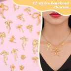 60 Pcs Mini Gold Bow Charms for Jewelry Making, Cute Alloy Bowknot Pendants Metal Bow Link Charms Earring Connectors for Bracelets Necklaces Earrings Keychains DIY Crafts