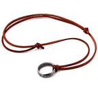 Unisex Uncharted 4 Nathan Drake Ring Pendant Necklace with Adjustable Brown Leather Chain