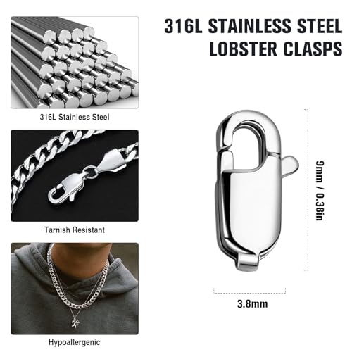 20PCS 9MM Lobster Clasps 316 Stainless Steel Lobster Claw Clasps Bulk for Necklace Bracelet Jewelry Making DIY Craft - color: Stainless Steel, size: 9MM