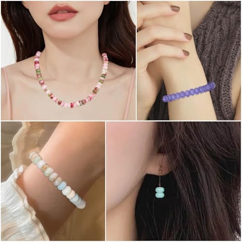 Songxi 5x8mm Natural Apatite Stone Rondelle Beads, 75PCS Spacer Round Loose Abacus Beads for Jewelry Making, Gemstone for Bracelet Necklace Earrings, Arts and Crafts - color: Apatite Stone