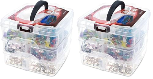 Juvale 3-Tier Bead Organizer Box - 6x6x5 In, Clear Plastic Container with Dividers - Adjustable Sections for Bead Storage & Earring Storage - Craft Container & Jewelry Box Organizer (Pack of 2) - size: 2 Pack, 3 Layer