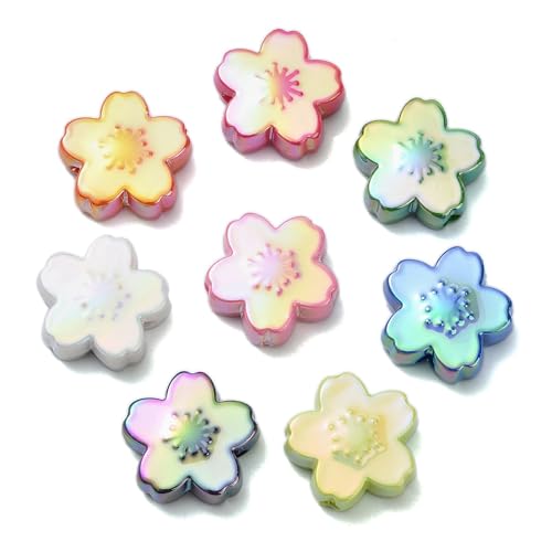 LiQunSweet 20 Pcs Random Color Cherry Blossom Flower Enamel Acrylic Beads Spring Floral Beads for DIY Jewelry Bracelet Necklace Crafts Bag Decoration - color: Cherry Blossom Enamel Acrylic Beads_20 Pcs