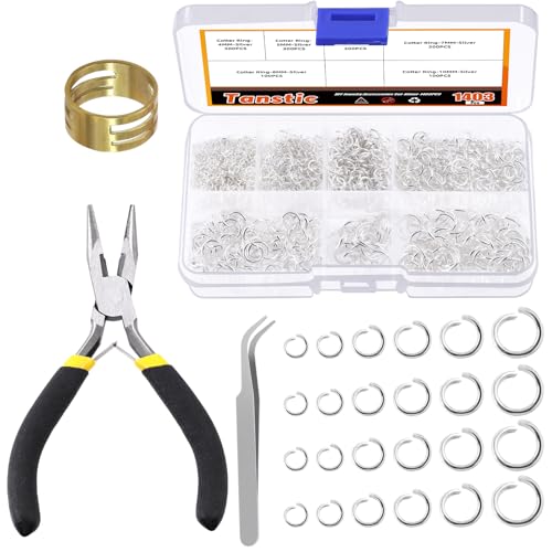 Tanstic 1403Pcs Silver Open Jump Rings Kit - 4mm, 5mm, 6mm, 7mm, 8mm, 10mm With Opener, Pliers and Tweezer for Jewelry Making - color: Silver Jump Rings