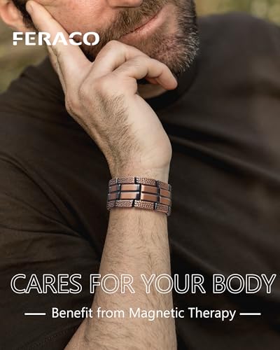 Feraco Copper Bracelet for Men 3X Strength,Magnetic Therapy Bracelet Copper Jewelry with Powerful 3800 Gauss Magnets - style: Textured Energy Bracelet