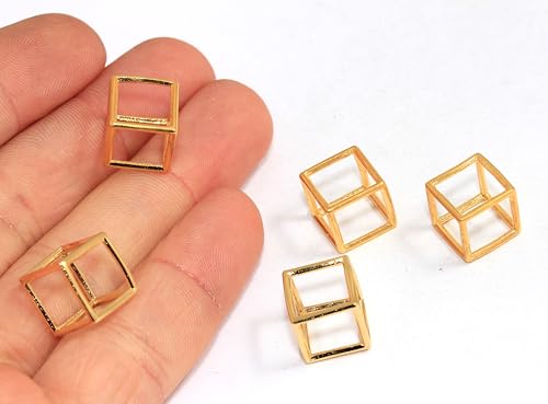 Gold Plated Open Cube Charms 1/3/5/10 pcs, 3D Geometric Cube Pendants, Minimal Square Frame Charms for Jewelry Making