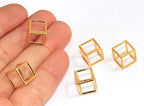 Gold Plated Open Cube Charms 1/3/5/10 pcs, 3D Geometric Cube Pendants, Minimal Square Frame Charms for Jewelry Making