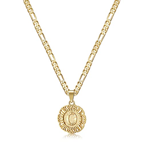 KissYan Initial Necklaces for Women, 14K Gold Plated Round Letter Pendant Capital Monogram Necklace Alphabets from A-Z Figaro Chain Jewelry - color: Gold, style: O