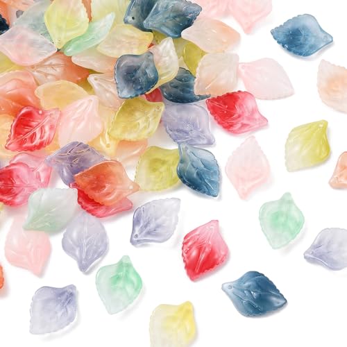 Ipotkitt 100 Pcs Baking Painted Glass Leaf Charms Mixed Color Tree Leaf Charms Crystal Plant Leaves for DIY Earring Bracelet Necklace Jewelry Making - color: 100pcs-Glass Leaf Charms-23x16x5mm